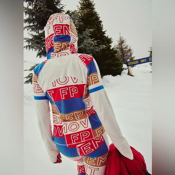 FP MOVEMENT Dawn To Dusk Print Hoodie Logo Red Blue White - Picture 3 of 4